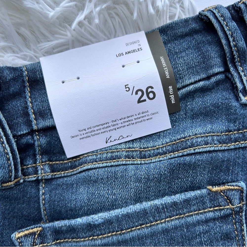 KanCan Blue Mid Rise Distressed Skinny Jeans Size 5 / 26 Ankle Short Length NEW - Picture 12 of 12